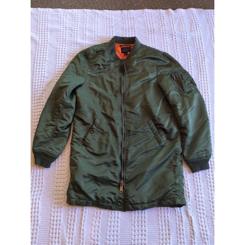 Alpha Industries MA-1 Longline Bomber Flight Jacket Full Zip Green Size Medium